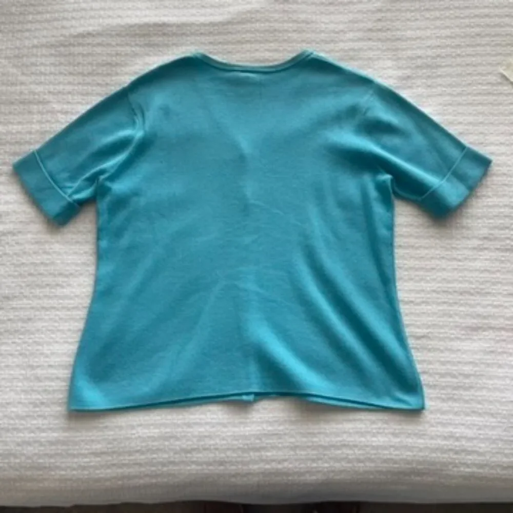 M Talbots Blue Short-Sleeve V-Neck Cardigan